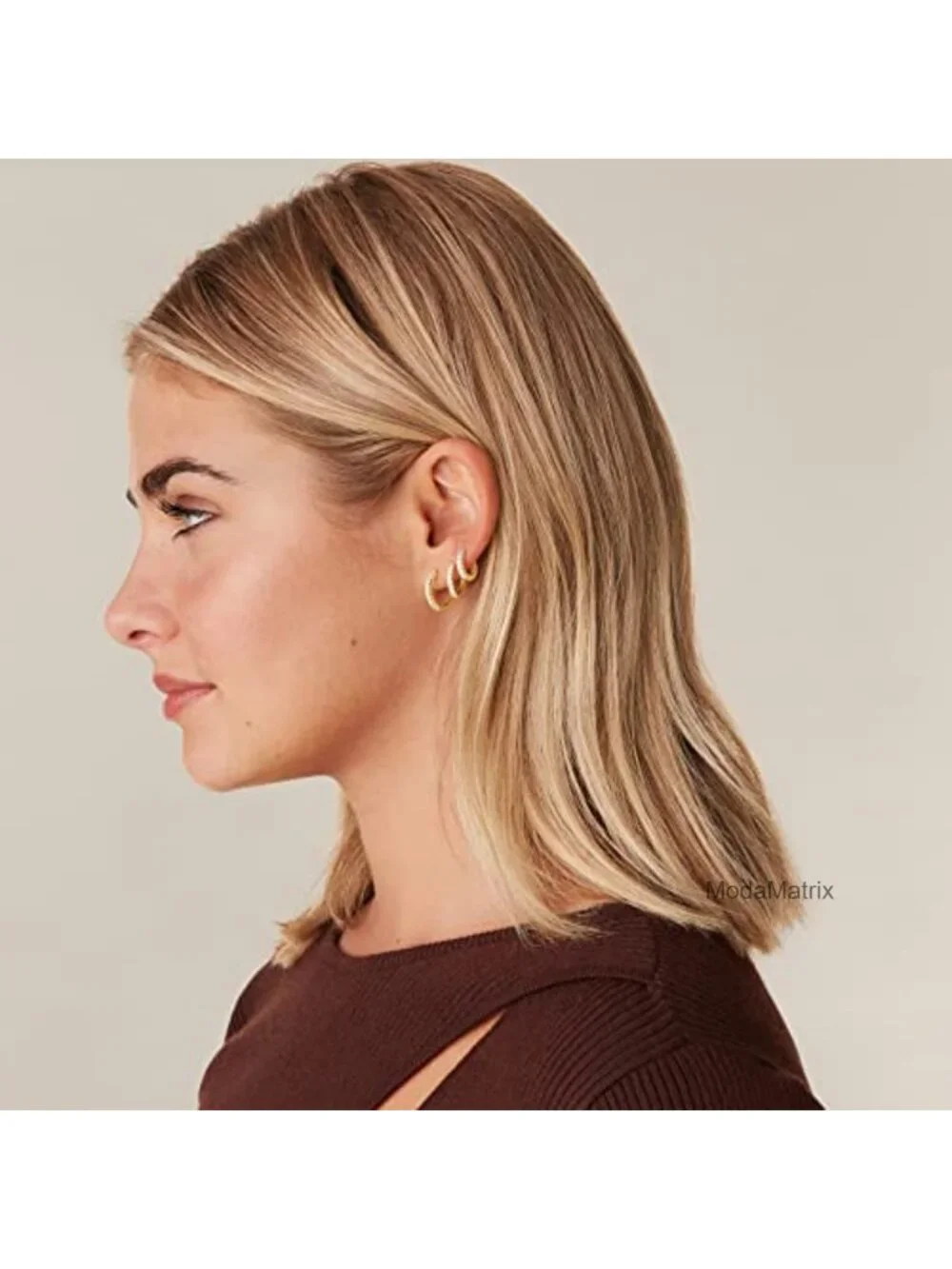 14K Gold Plated Hoop Earrings Set - 3 Pairs Huggie Earrings with Cubic Zirconia